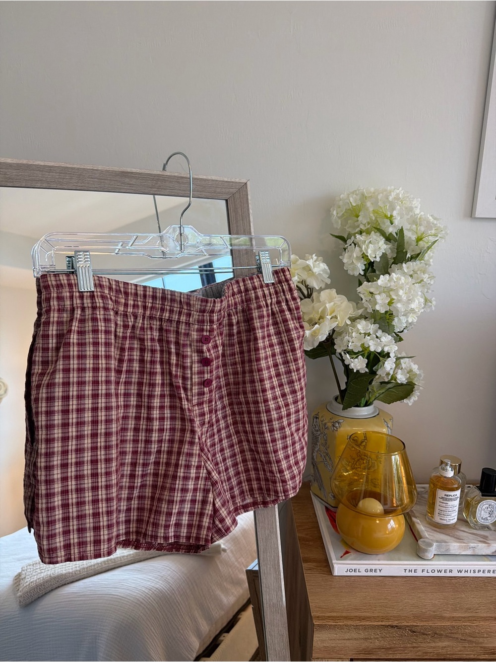 Women’s Plaid Button-Front Bermuda Shorts in Burgundy